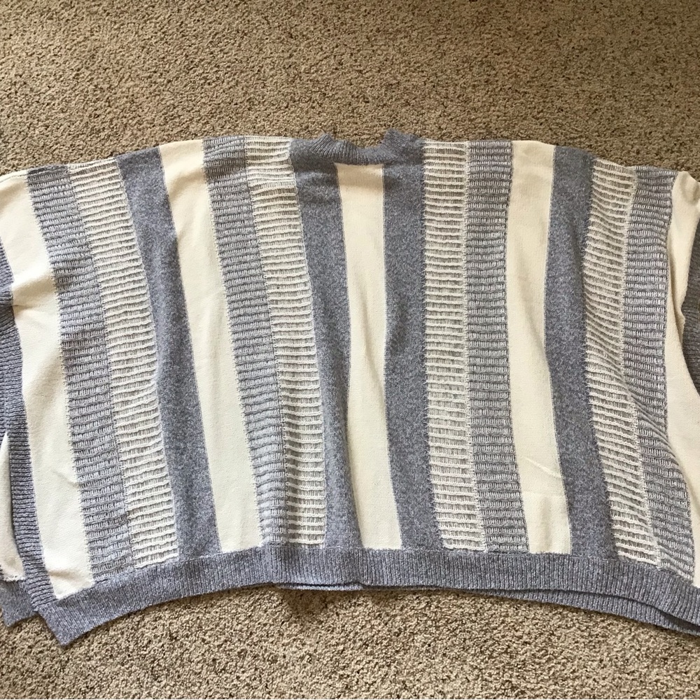 Mystree Gray and Cream Striped poncho sweater
